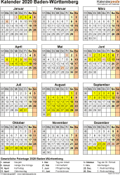 Wann ist der nächste feiertag in bawü? Kalender 2020 Baden Wurttemberg Ferien Feiertage Pdf Vorlagen