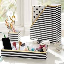 Printed Desk Accessories Black White Stripe With Gold Trim Pbteen Home Office Design Gold Bedroom Home
