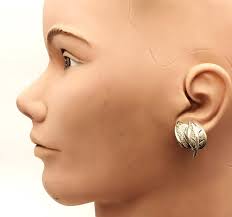 Vintage Stamped BEAU STERLING Silver Textured LEAVES Shape Screw Earrings  8.3g