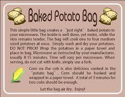 They are machine washable, but do not use fabric softener since fabric softener does contain strong chemicals. Instruction Card For Potato Bag Made For Someone For Their Up Coming Craft Fair Potato Bag Crafts Sewing Projects Microwave Potato Bag