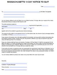 free massachusetts fourteen 14 day notice to quit late rent eviction notice template pdf word
