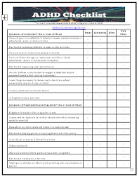 adhd checklist with signs and symptoms for children