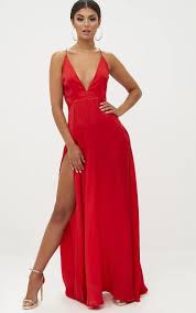 Red Extreme Split Strappy Back Maxi Dress Red Dress Maxi Red Dress Outfit Red Dress