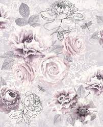 Fresco Romantic Ink Wallpaper Grey Floral Wallpaper Floral Wallpaper Floral Wallpaper Bedroom