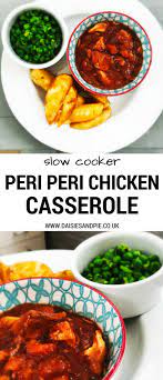 Slow Cooker Peri Peri Chicken Casserole With Potato Wedges And Spicy Peas Easy Slow Chicken Slow Cooker Recipes Delicious Slow Cooker Recipes Chicken Recipes
