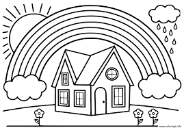 Coloriage Arc En Ciel Avec Une Maison A Imprimer En 2020 Coloriage Arc En Ciel Coloriage Maison Dessin