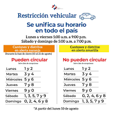 Restricción vehicular 2020 en la región metropolitana entre 1 de mayo y 31 de agosto. Casa Presidencial Costa Rica A Partir Del Lunes 10 De Agosto Se Unificara El Horario De La Restriccion Vehicular Para Que Sea El Mismo En Cantones Con Alerta Amarilla Y