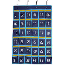 Numbered Pocket Chart Classroom 36 Cell Phone Holder Storage Hanging Pockets Organizer Calculator Caddy By Doublewhale Blue