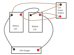 In the diagram above, we have a battery bank that produces 12 volts and has 20 amp hours. Charge At 24v And Discharge At 12v For Battery System Electrical Engineering Stack Exchange