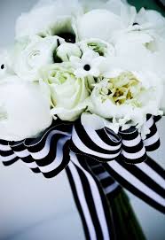 Pin By Fly Me To The Moon Florists On Black White Flower Arrangements Bouquets Beetlejuice Wedding Black White Wedding Striped Wedding