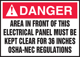 Labeling your electrical panel can save time and confusion during a crisis. Ansi Danger Safety Label Area In Front Of This Electrical Panel Must Be Kept Clear For 36 Inches Osha Nec Regulations Verona Safety Supply