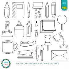 Black And White Office Supplies Office Supplies Digital Stamp Office Supplies Clipart Etsy Digital Stamps Clip Art Art School Supplies