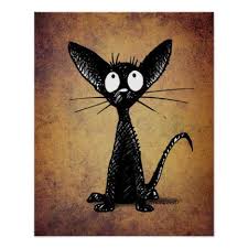 Funny Black Cat Art On Vintage Background Poster Zazzle Com Cat Art Black Cat Drawing Black Cat Art