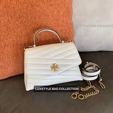 Authentic Original Tory Burch Kira Chevron Top Handle Satchel Crossbody Shoulder Bag White Shopee Malaysia