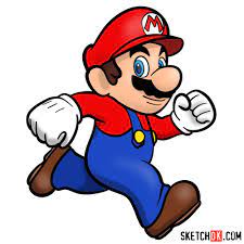 How To Draw Super Mario Running - Sketchok Easy Drawing Guides