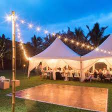 Dance Floor And Outdoor Lighting Lee S Rentals Kauai A Kauai Tent Rental And Party Supply Company Backyard Tent Wedding Dance Floor Wedding Tent Wedding