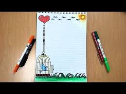 تزيين الدفاتر من الداخل خطوة بخطوة على شكل قفص وعصفور وقلب إدعمونا باشتراككم You Bullet Journal Lettering Ideas Page Borders Design Floral Border Design