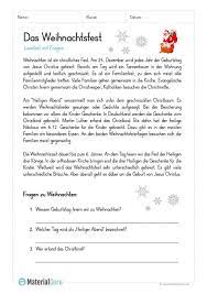 Lilos lesewelt 1 + 3; Arbeitsblatt Lesetext Das Weihnachtsfest Lernen Tipps Schule Ratsel Zum Ausdrucken Lesen Lernen