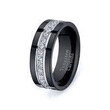 Rare Black Tungsten Carbide Ring Stacked Fully With Brilliant Zircon Diamonds High Qu Black Tungsten Carbide Ring Black Tungsten Rings Mens Wedding Bands Black