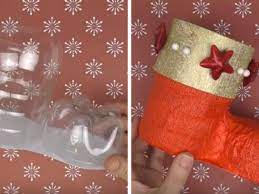 Boule de noël coloris or clair en plastique 25 cm à suspendre. Tuto Creez Une Botte De Pere Noel Avec Une Bouteille De Soda