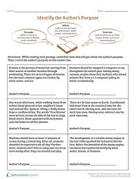 Identify The Author S Purpose Worksheet Education Com Author S Purpose Worksheet Authors Purpose Writing Response