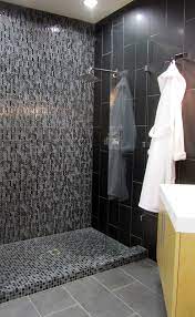 Apply the solution to the tile with a clean, soft cloth. Modern Slate And Glass Tile Shower Inspiration I Like Just A Small Strip Of Glass Tile So Easier Bathroom Design Rustic Bathroom Shelves Bathroom Inspiration