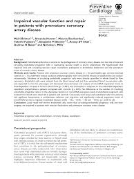 Impaired Vascular Function And Repair In Patients With Premature Coronary Artery Disease Topic Of Research Paper In Basic Medicine Download Scholarly Article Pdf And Read For Free On Cyberleninka Open Science