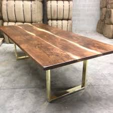 Black Walnut Dining Table Custom Brass Base Modern Design Dining Table Walnut Dining Table Live Edge Dining Table