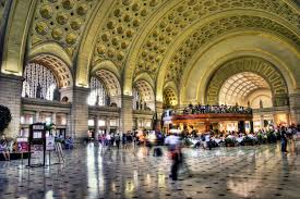 Union Station Washington D C The 96 Foot High Coffered Main Hall Ceiling Shines With Gold Leaf Reflecting L Union Station Train Station Built In Microwave