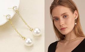 Pearl Earrings Dangling, 14k Gold Pearl Earrings for Women 8mm Dangle Pearl  Earrings, Simple Statement Earrings for Girls Long Chain Earrings as ...
