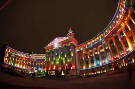 Denver City And County Building S Holiday Lights Extravaganza Photo By Ap Denver City Christmas In America Holiday Lights Display