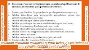 Dan kunci jawaban seni budaya smp kelas 7 semester. Jawaban Penilaian Pelajaran 9 Pjok Kelas 7 Esai Halaman 286 Perkembangan Tubuh Remaja Youtube