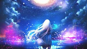Anime 1920x1080 Anime Anime Girls White Hair Long Hair Sky Stars Clouds Pemandangan Anime Wallpaper Anime Latar Belakang Anime