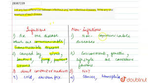 List Any Two Differences Between Infectious And Non Infectious Diseases Write Any One Example Youtube