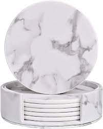 Buy Wayifon Coasters For Drinks 6 Pcs Premium Pu Leather Coaster Heat Resistant Drink Coaster With Holder Protect Table From Stains Water Rings And Damage Housewarming Gift Marble White