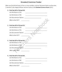 Greatest Common Factor Worksheet Greatest Common Factors Common Factors Calendar Math