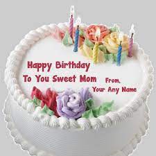 Flowers garden birthday cake for mom with name edit. Happy Birthday Mom Wishes Candle Cake Name Write My Name Pix Cards