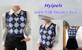 The perfect sweater can easily save your outfit's day. Hyipels Argyle Sweater Vest Women Y2k Plaid Knitted Streetwear Preppy Style V Neck Crop Knitwear Tank Top For Girl At Amazon Women S Clothing Store