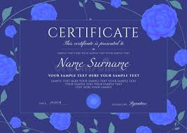 Certificate Of Completion Template With Flowers Blue Roses And Green ...