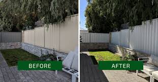 Before And After Colorbond Fence Re Spraying Surfmist Garden Fence Fence Paint Amazing Gardens