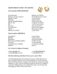 Spanish Worksheet Por And Para Language Resources Teacher Resources Worksheets