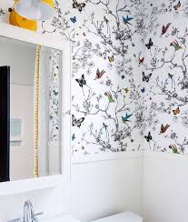 Schumacher Birds And Butterflies Wallpaper In Bathroom Schumacher Birds And Butterflies Wallpaper Multi On White 2704420 Bathroom Wallpaper Trends Butterfly Wallpaper Bathroom Wallpaper