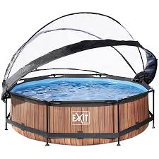 Frame Pool Mit Sonnendach O 300 X 76 Cm Holzoptik Exit Mytoys In 2020 Pool Intex Planschbecken Gartenpools