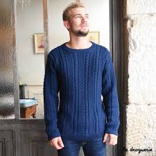 Exemple de pull style irlandais homme : Kit A Tricoter Pull Homme Point Mousse Entre Amis La Droguerie