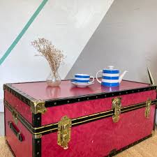 Do you need some extra storage ideas but can't figure out where to put everything? Vintage Red Trunk Chest Coffee Table Travel Storage Box