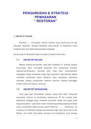 Maksud visi, misi, dan objektif perniagaan. Pemasaran Restoran