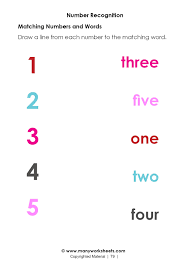 Over 200 free printables for preschoolers including alphabet activities, worksheets, letter matching, letter sounds, number recognition, counting, scissor skills, tracing, fine motor, science activities, seasonal, themed and more! Matching Numbers 1 5 And Words Worksheet