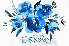 Watercolor Indigo Blue Roses Flowers Png 54168 Illustrations Design Bundles Flower Drawing Watercolor Flowers Roses Drawing