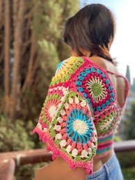 Valentines Day Giftcolorful Crochet Crop Blousecrop Etsy India In 2022 Crochet Crochet Festival Top Crochet Festival