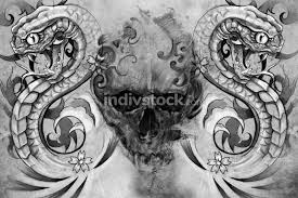 The list below contains several exotic snake tattoo designs to amuse you. Skull And Snakes Tattoo Design Over Grey Background Textured B Backgrounds Textures Indivstock